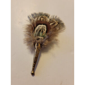 Vtg Estate Hat Pin Corsage Gold Tone Feather Accessory Cocktail Headwear Jewelry